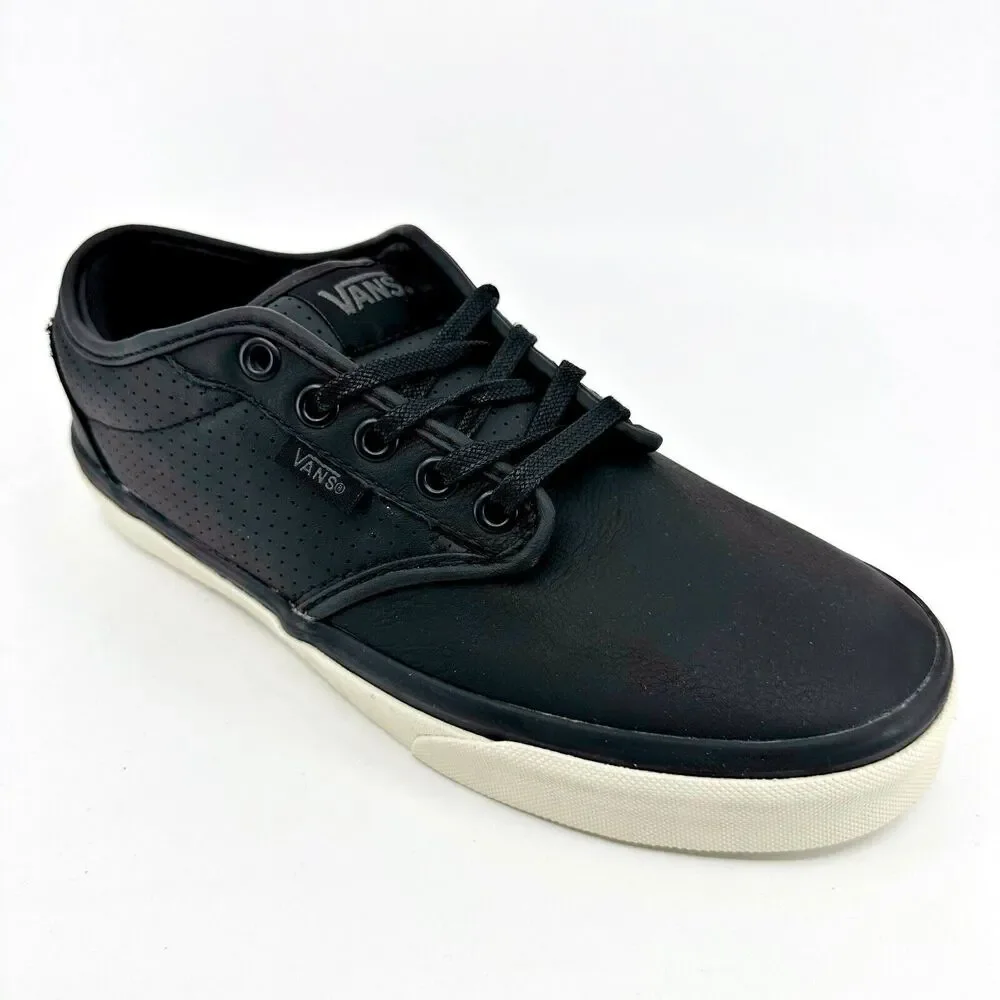 VANS Atwood (Perf) Black Antique Leather White Mens Size 6.5 Casual Sneakers